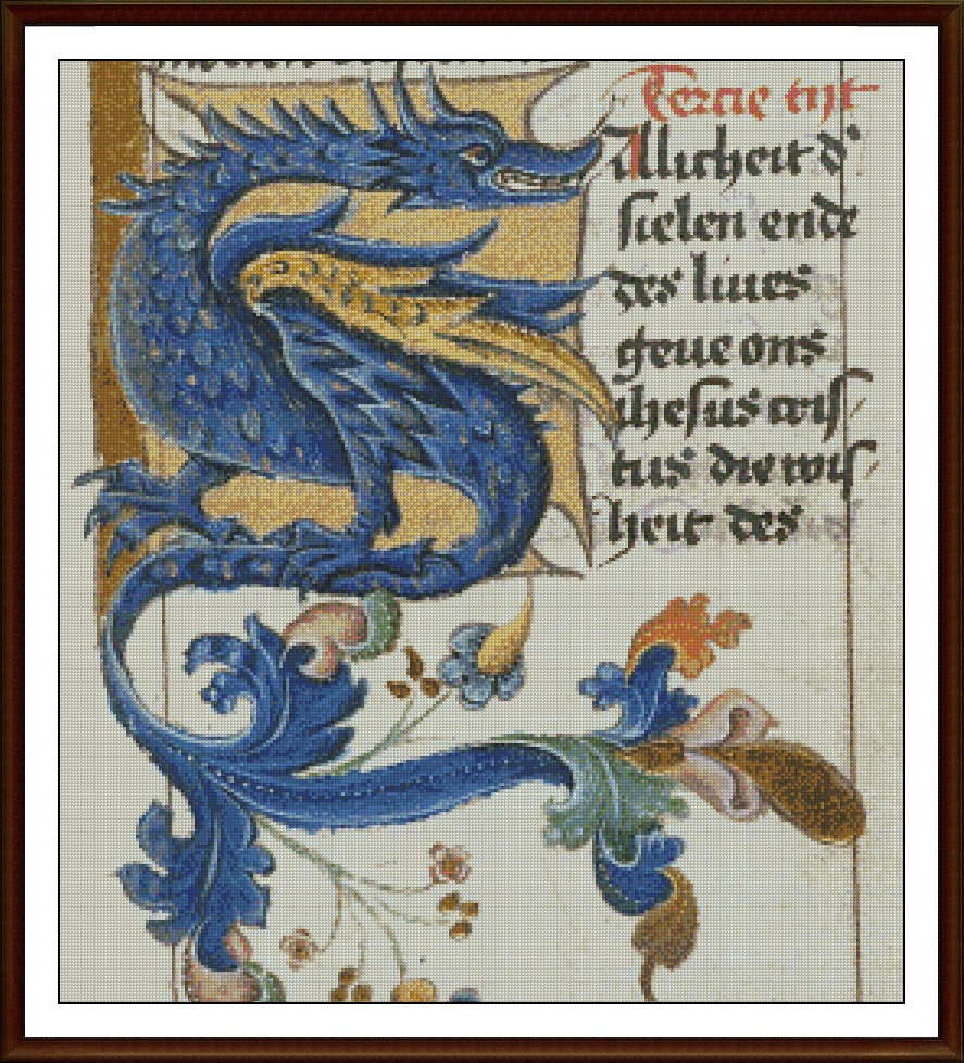 Cross Stitch Pattern,medieval Illuminated Manuscripts Blue Dragon ...