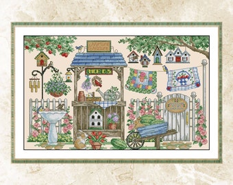 Garden Charm  Cross Stitch Pattern,  The Gardener ,Counted Cross Stitch Patterns, Printable Chart, Pdf , Instant Download