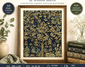 Tree of Life Cross Stitch Pattern, William Morris, Counted Cross Stitch PDF, Botanical Floral Pattern, Pattern Keeper, Instant Download