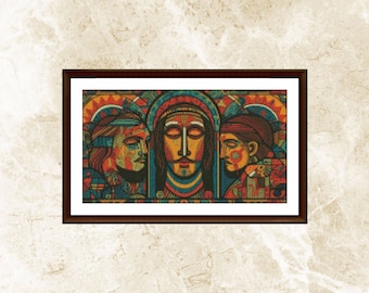 Colorful Jesus Cross Stitch Pattern: Religious Embroidery (PDF)