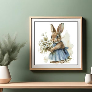 Watercolor Cross Stitch Pattern,Rabbit with Bouquet,Vintage,Animal xstitch,Pattern Keeper,Embroidery,Instant Download