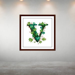 Patrón de punto de cruz de letra V de planta, alfabeto de acuarela xstitch, guardián del patrón, almohada, Pdf, descarga instantánea