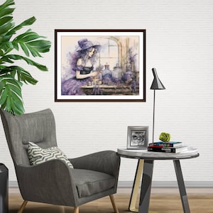 Watercolor Cross Stitch Pattern,Lavender Witch,Halloween,Pattern Keeper,Embroidery,Instant Download
