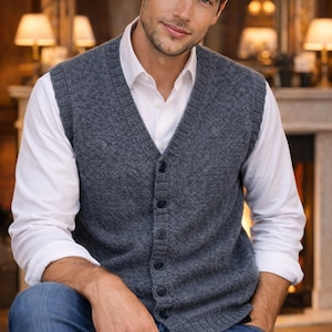 Men's Classic Knit Vest Pattern: Vintage Button Front Waistcoat (PDF)