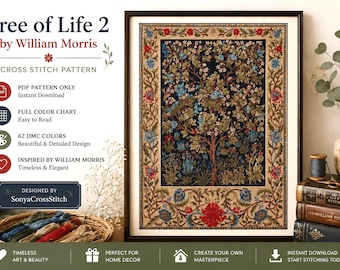 Tree of Life 2 Cross Stitch Pattern PDF by William Morris | Arts and Crafts Embroidery | Floral Tree | Instant Download