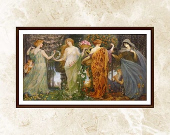 Cross Stitch Pattern,Masque for the Four Seasons by Walter Crane,Patttern Keeper,xstitch,Needlework,PDF,Instant Download