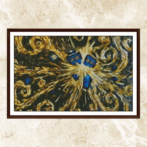 Cross Stitch Pattern, Exploding Tardist ,Doctor Who,Tardis Police Box, Vincent van Gogh,Pattern Keeper, Pdf,Instant Download
