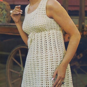 Vintage 1970s Empire Crochet Dress Pattern,Sleeveless Summer Dress ,Retro Boho Crochet Pattern,Pdf,Instant Download