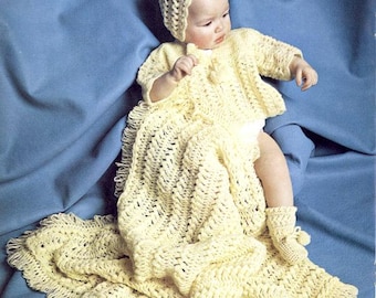 Crochet Baby Set Pattern: Hairpin Lace Bonnet, Jacket, Booties, Blanket (PDF Download)
