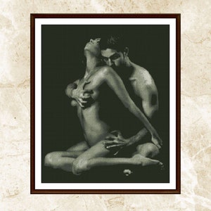 Leidenschaftliche Umarmung Kreuzstichmuster, Liebe, moderne Kunst (PDF-Muster)