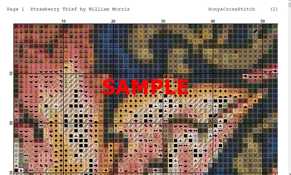 ウィリアム・モリス「いちご泥棒」クロスステッチ図案：刺繍PDF（即時