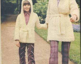 Vintage Hooded Cardigan Knitting Pattern, Women Child Matching Coat, Retro Sweater (PDF)