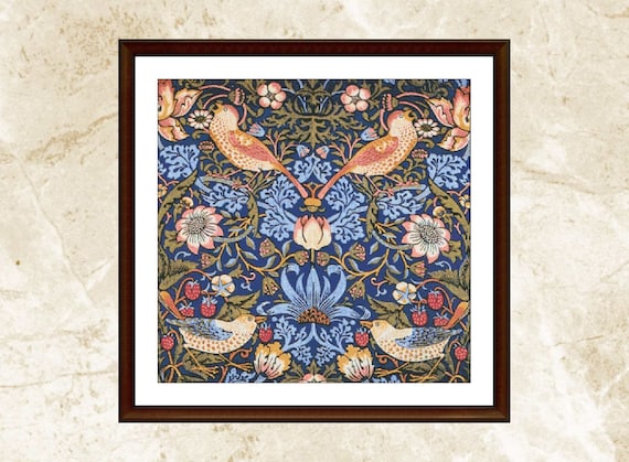 ウィリアム・モリス「いちご泥棒」クロスステッチ図案：刺繍PDF（即時