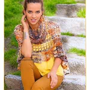 Vintage Crochet Poncho Pattern PDF | Circular Lace Poncho with Loop Scarf | Women's Wrap Shawl | English Pattern
