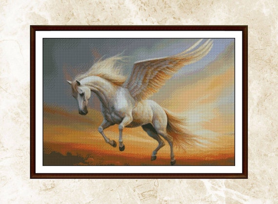 ペガサスのクロスステッチパターン：翼のある馬の刺繍（PDF） - Etsy 日本