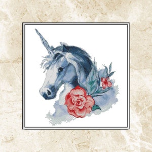 Patrón Punto de Cruz Unicornio Acuarela,Unicornio Bebé Lindo,Cuento Fantástico,Bordado, Patrón XStitch Flores,Pdf , Descarga Instantánea