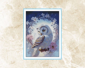 White Owl Cross Stitch Pattern: Yellow Eyes, Needlework (PDF Pattern)