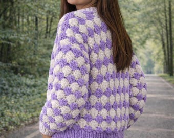 Chunky Knit Cardigan Pattern PDF, Textured Women’s Sweater, Cozy Fall Winter Knit, Bubble Stitch