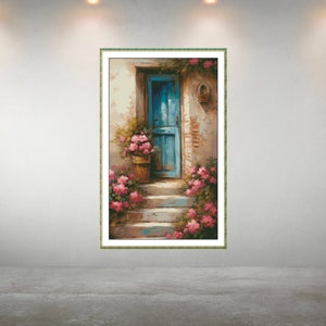 Door Cross Stitch Pattern,Blue Door with Flower Pot,xstitch,Pattern Keeper,Embroidery,Pdf,Instant Download
