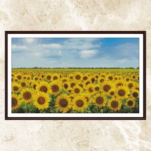 Modèle de point de croix de champ de tournesols : broderie de paysage (PDF)
