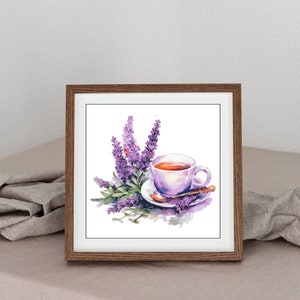 Watercolor Cross Stitch Pattern,Lavender Coffee,Pattern Keeper,xstitch,Embroidery,Needlework,Pdf,Instant Download