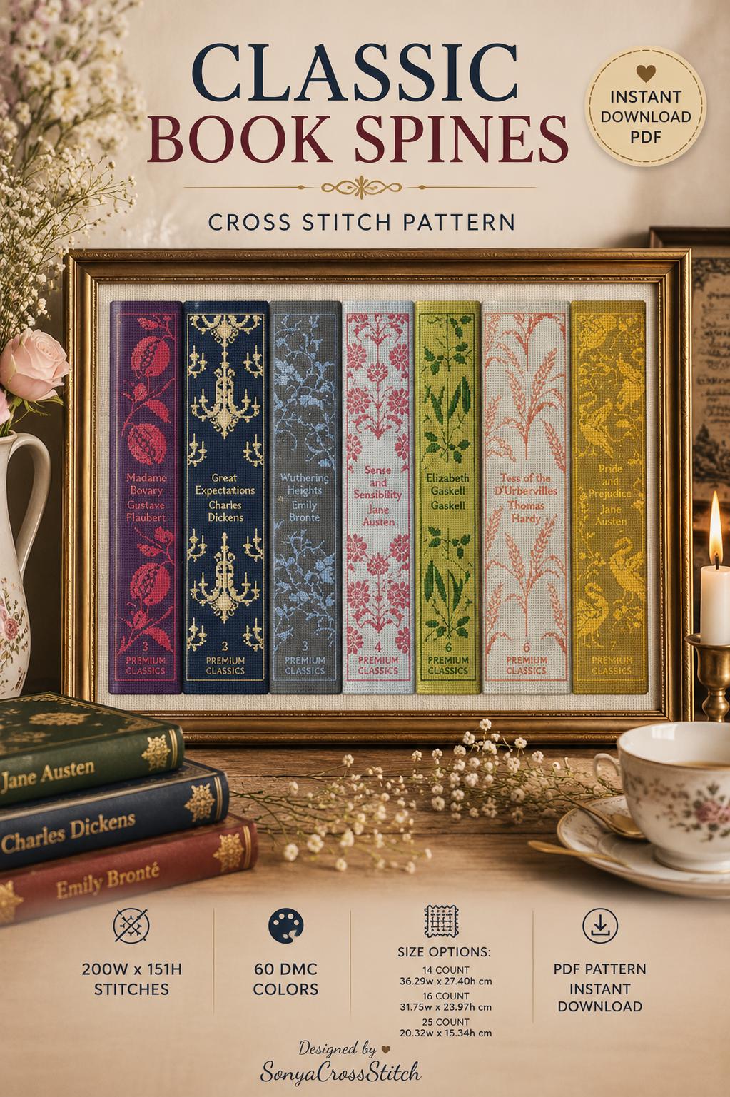 Classic Book Spines Cross Stitch Pattern (PDF) - Etsy