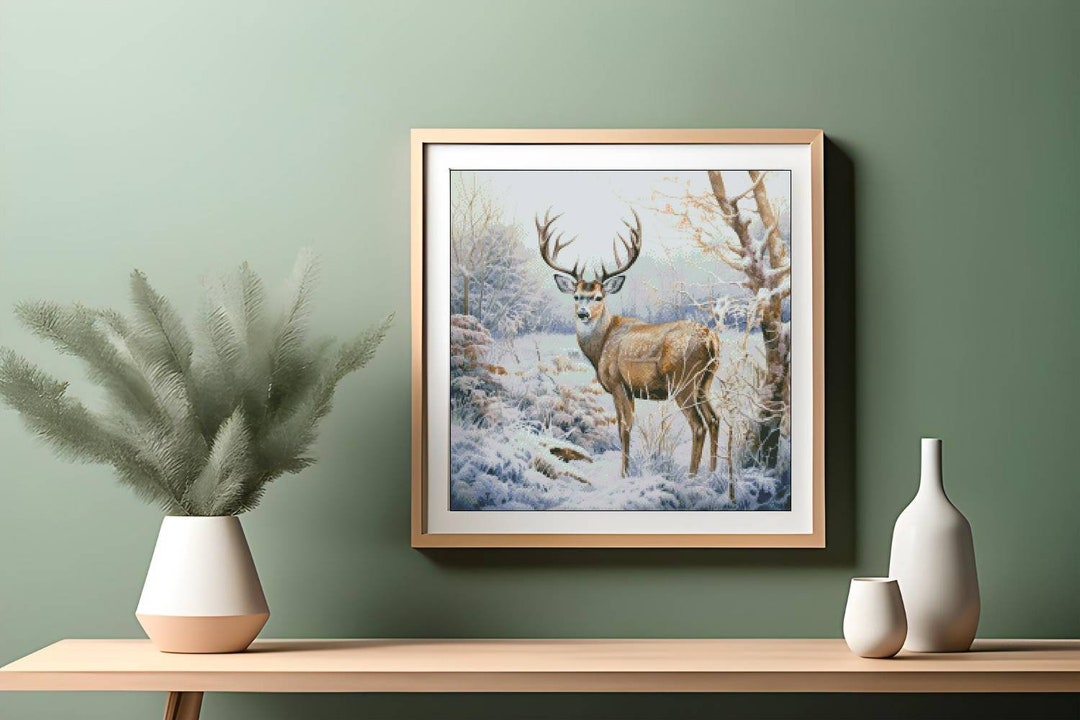 Winter Deer Cross Stitch Pattern: Snowy Forest Landscape (PDF Pattern ...