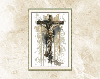 Watercolor Jesus Cross Stitch Pattern: "In His Arms" (PDF Download)