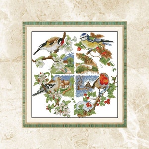Birds and seasons Cross Stitch Pattern ,Embroidery, Flowers XStitch Pattern,Pdf , Instant Download