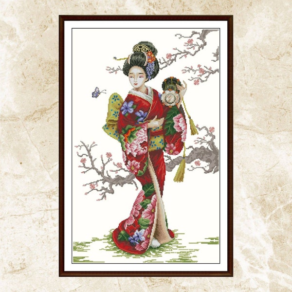 Geisha Cross Stitch Pattern,Japanese Women,Geisha,Embroidery,xstitch,Pdf,Instant Download,Asian