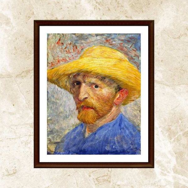 Straw Hat Cross Stitch Pattern,Self,Portrait with Straw Hat, Vincent van Gogh, Instant Download