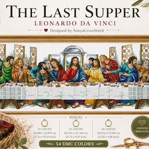 The Last Supper Cross Stitch Pattern PDF, Leonardo da Vinci Embroidery Chart, Religious Counted Cross Stitch, Christian Wall Art