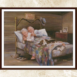 Retro Cross Stitch Pattern,Old Married Couple,Pattern Keeper,Embroidery,Needlework,Pdf,Instant Download