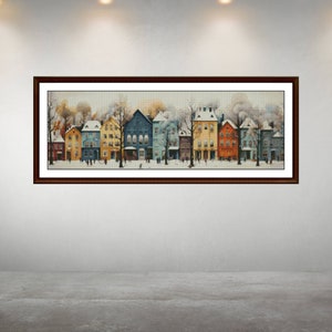 Winter Cross Stitch Pattern,Row Houses in Snow,City,Landscape,Pattern Keeper,Counted Cross Stitch,Pdf,Instant Download