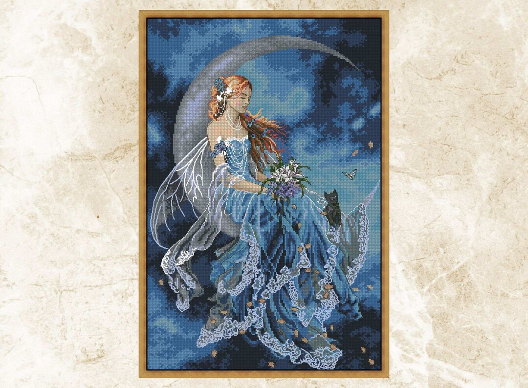 Wind Moon Fairy Cross Stitch Pattern: Fantasy Embroidery (PDF Pattern ...