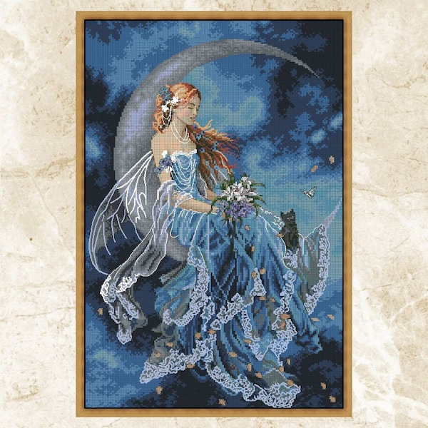 Fairy Cross Stitch Pattern,Wind Moon Fairy,Pattern Keeper,xstitch,Embroidery,Pdf,Instant Download