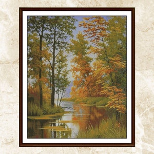 Autumn Trees Cross Stitch Pattern,Watercolor Autumn Landscape, Counted Cross Stitch  , Pdf , Instant Download