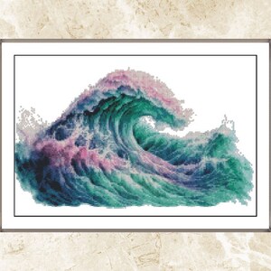 Watercolor Cross Stitch Pattern,Waves Ocean,Sea,Pattern Keeper,xstitch,Embroidery,Instant Download