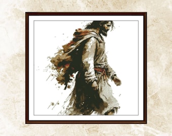 Patrón de punto de cruz de Jesucristo en PDF, gráfico de bordado cristiano religioso, punto de cruz contado, arte bíblico, descarga instantánea.