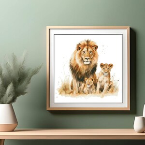 Aquarell Kreuzstich Muster,Löwen und Jungtier auf dem Grass,Kreuzstich Muster,Stickerei,Pdf,Sofort Download