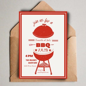 Fourth of July BBQ Party Invite, 4th of July Invite Template, 4th of July Invitation, Digital Download, Fourth of July Invite, BBQ Invite