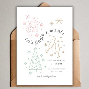 Jingle and Mingle Holiday Party Invitation, Christmas Party Invite, Christmas Invitation, Holiday Party Invite, Editable, Instant Download