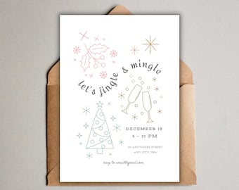 Jingle and Mingle Urlaub Party Einladung, bearbeitbare Vorlage (Instant Download)