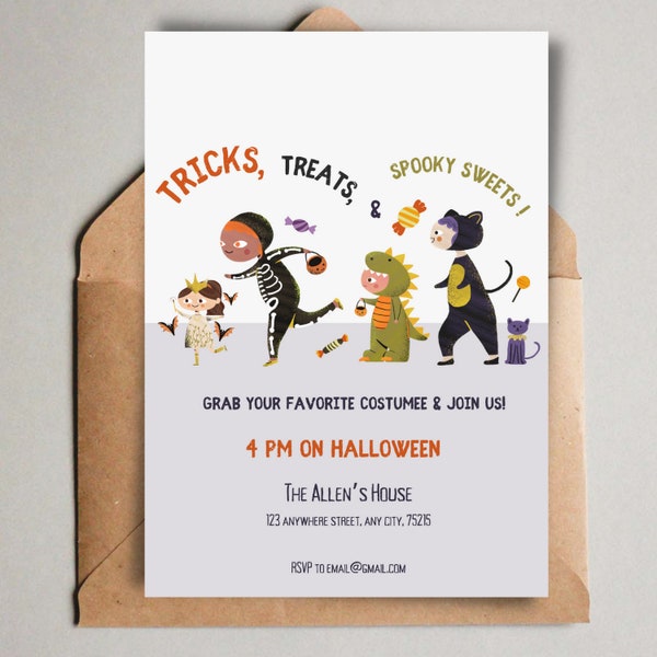 Tricks, Treats, & Spooky Sweets Kid's Halloween Party Invite, Halloween Party, Kid's Halloween Party, Instant Download Printable Invite