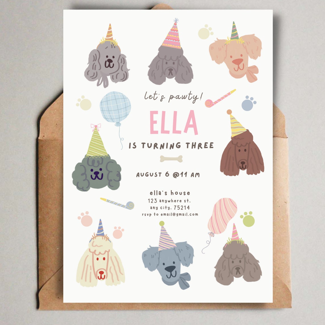 Editable Puppy Pawty Invitation, Puppy Birthday Party Invitation, Dog Birthday Invitation, Kids ...