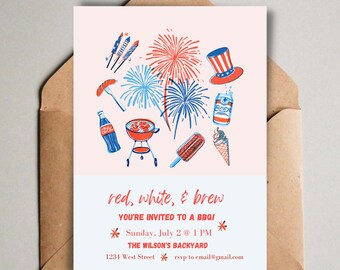 Invitation à la fête du 4 juillet, modèle d'invitation du 4 juillet, invitation du 4 juillet, téléchargement numérique, invitation du 4 juillet, invitation au barbecue