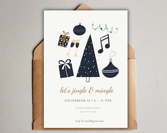 Jingle and Mingle Weihnachtspartyeinladung, Weihnachtspartyeinladung, Weihnachtseinladung, Weihnachtspartyeinladung, bearbeitbar, Sofortiger Download