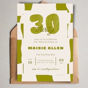 30th Birthday Invitation, Retro Green Checkered Invite, 30th Birthday Invite, Thirtieth Birthday, Editable, Instant Download, Digital Invite