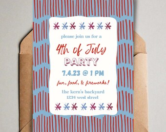 Fourth of July Party Digital Invite, 4th of July Invite Template, 4th of July Invitation, Digital Download, Fourth of July Invite