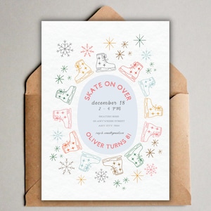 Skate On Over Birthday Invitation, Ice Skating Birthday Invite, Skate Birthday Invite, Ice Rink,  Digital Invite, EDITABLE, INSTANT DOWNLOAD